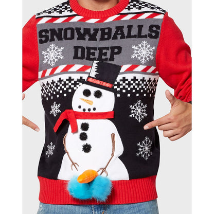 Light-Up Snowballs Deep Ugly Christmas Sweater RED