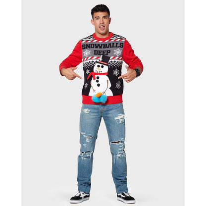 Light-Up Snowballs Deep Ugly Christmas Sweater RED
