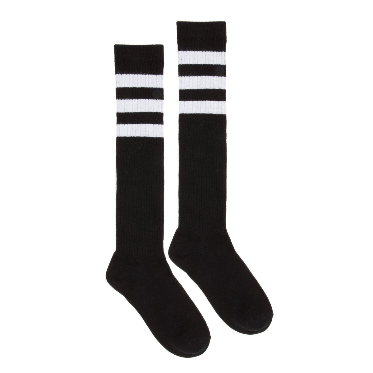 Black with White Striped Knee High Socks BLACK