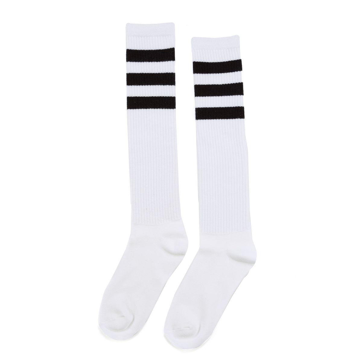 Black Striped Knee High Socks WHITE