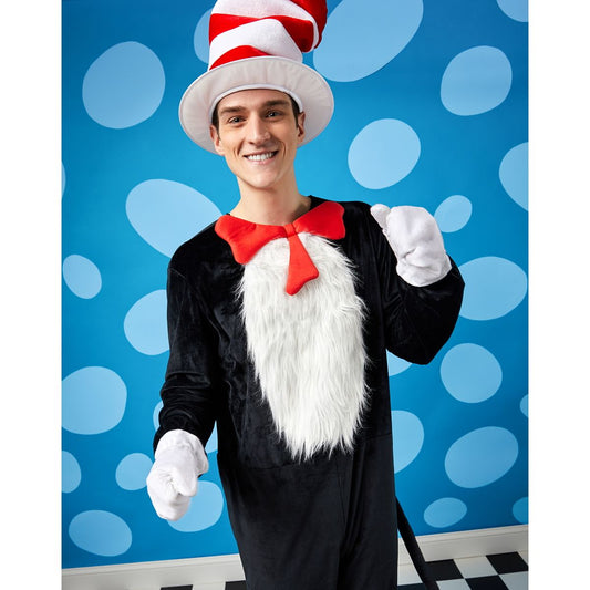 Adult Cat in the Hat One Piece Costume - Dr. Seuss BLACK