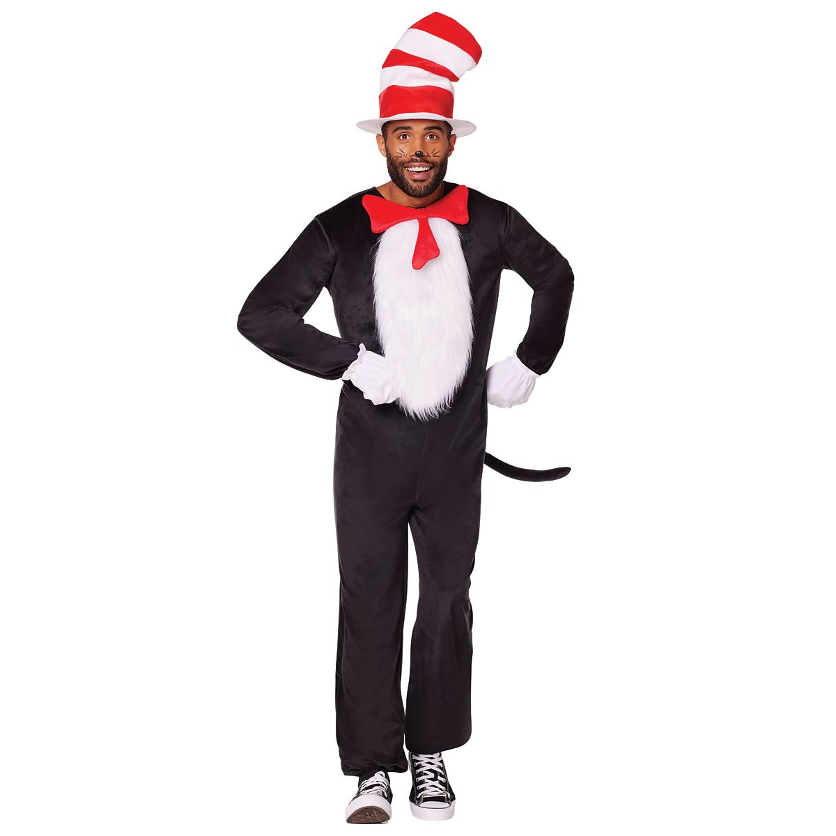 Adult Cat in the Hat One Piece Costume - Dr. Seuss BLACK