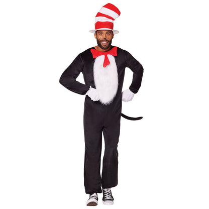 Adult Cat in the Hat One Piece Costume - Dr. Seuss BLACK