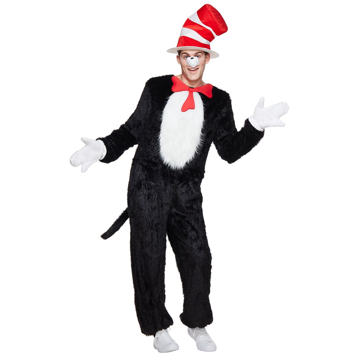 Adult Cat in the Hat One Piece Costume - Dr. Seuss BLACK
