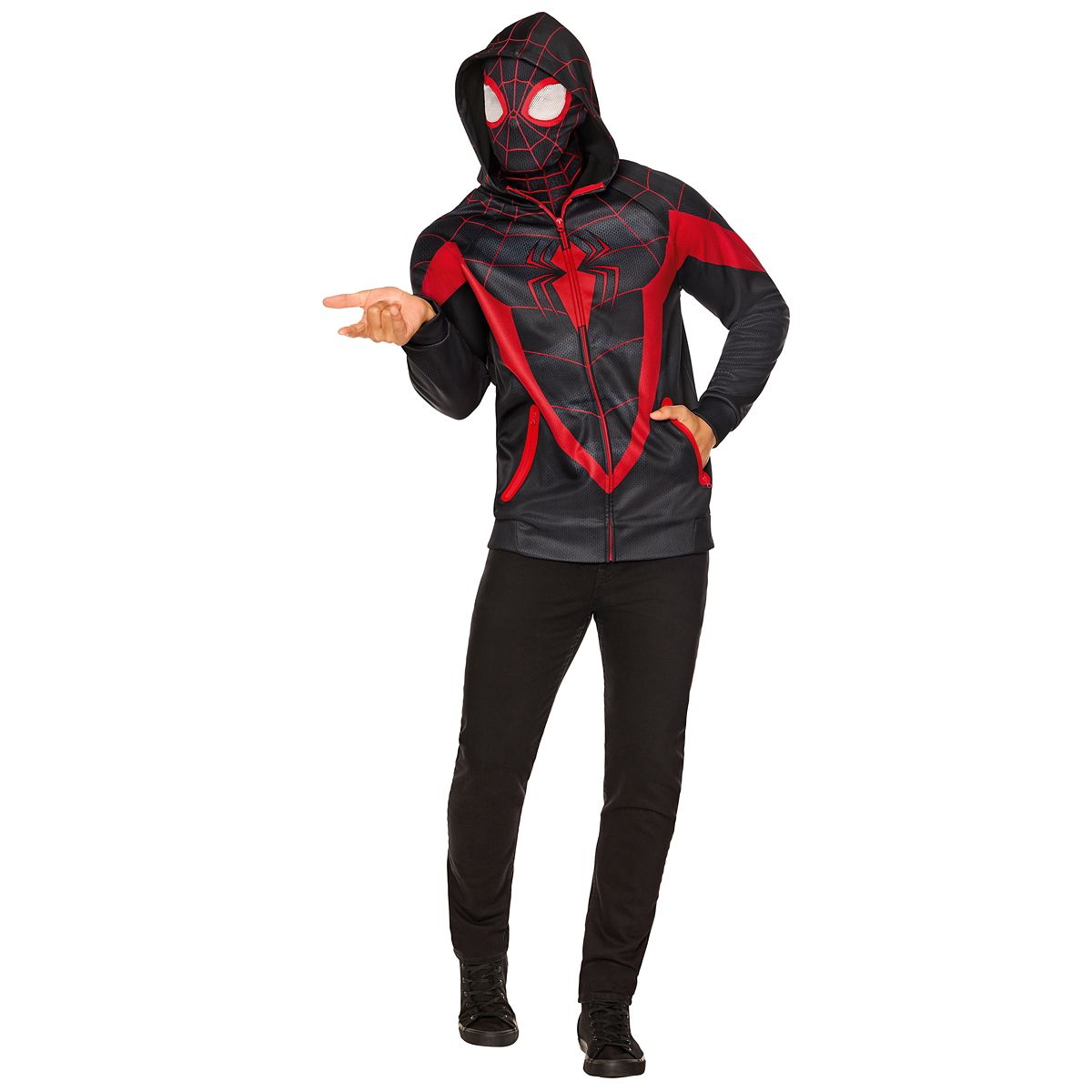 Adult Miles Morales Costume Top and Mask - Spider-Man Classic BLACK AND RED