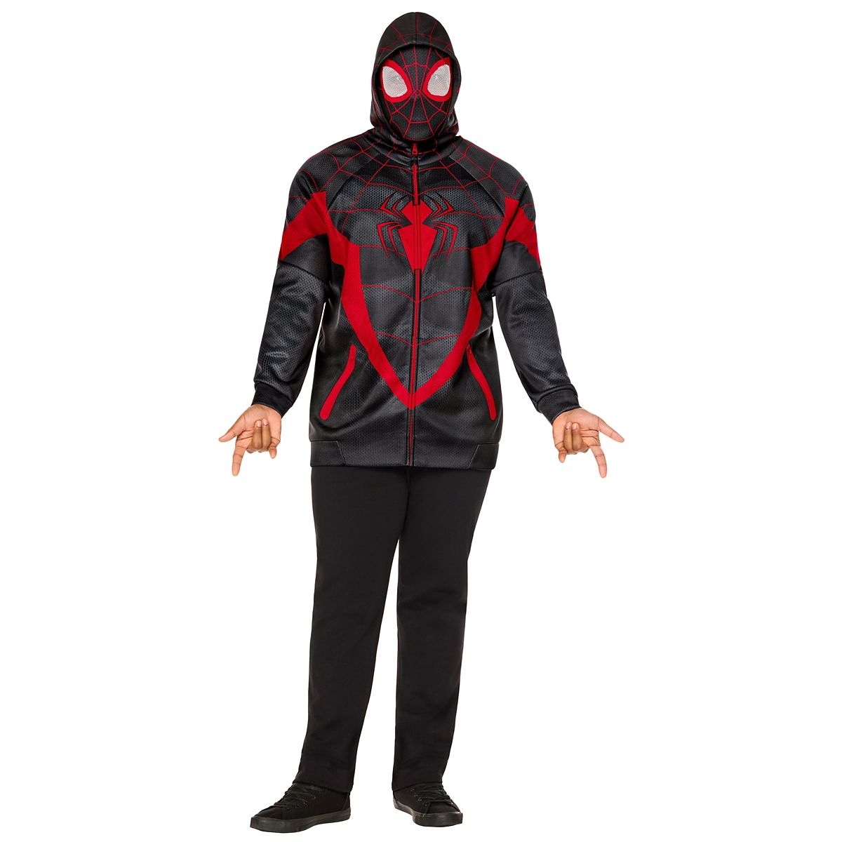 Adult Miles Morales Costume Top and Mask - Spider-Man Classic BLACK AND RED